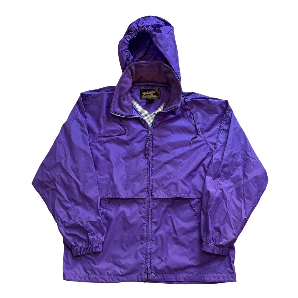 Vintage Eddie Bauer Women's Purple Nylon Windbreaker Hooded Packable Vented M